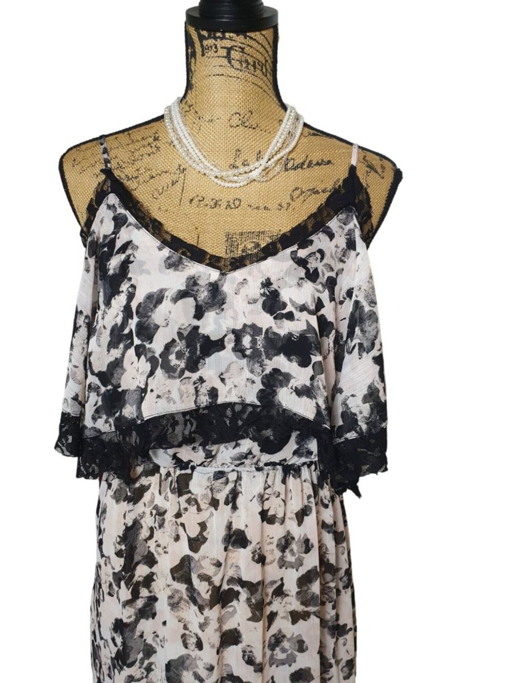 Heart Soul Womens M Summer Maxi Dress Slvlss Floral Ruffle Lace Lined Boho Chic - Picture 7 of 9